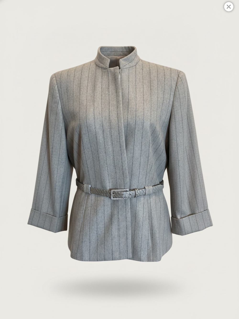 Badgley Mischka Light Gray Pinstripe Belted Jacket